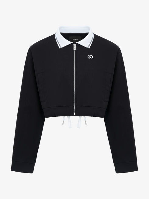 Black track-inspired cropped zip-up jacket