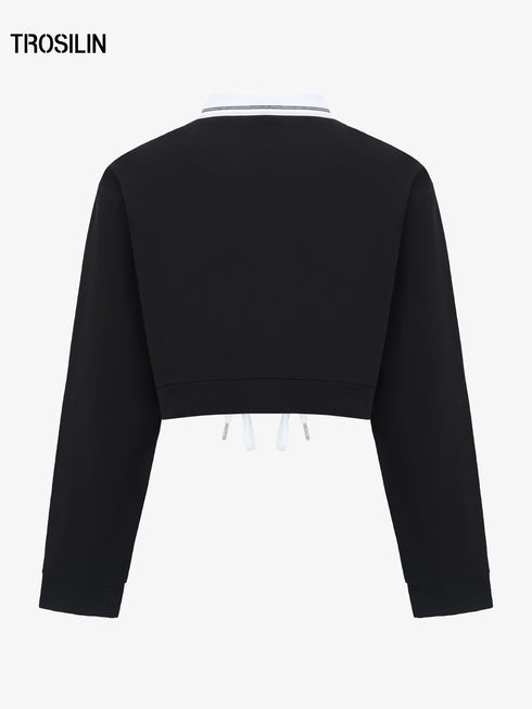 Black track-inspired cropped zip-up jacket