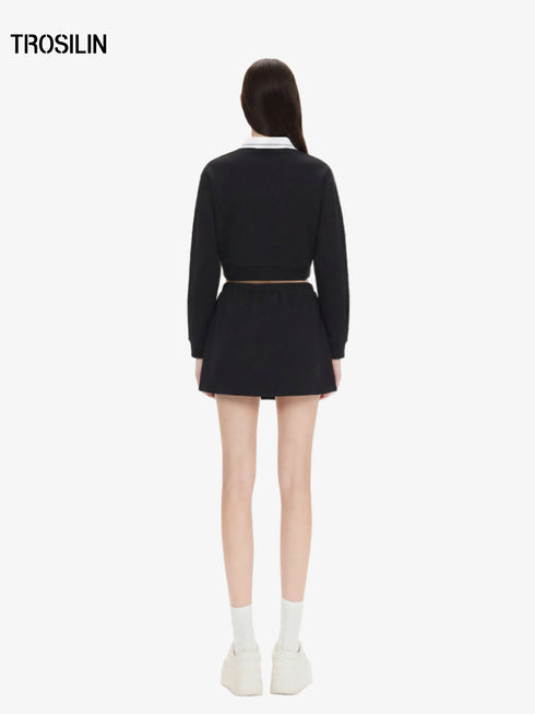 Black track-inspired cropped zip-up jacket
