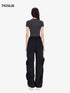 Black all-over print short sleeve bodysuit