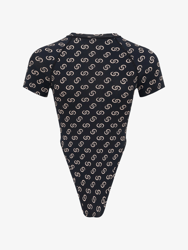 Black all-over print short sleeve bodysuit