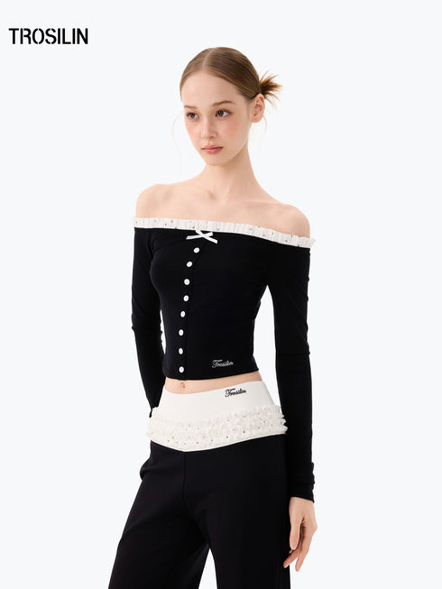 DOTTED LUXE Off-Shoulder Ruffle Top