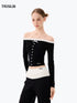 DOTTED LUXE Off-Shoulder Ruffle Top