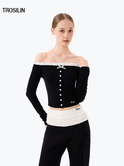 DOTTED LUXE Off-Shoulder Ruffle Top