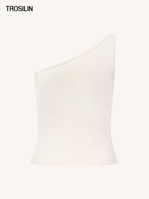 Lune White One-Shoulder Knit Tank