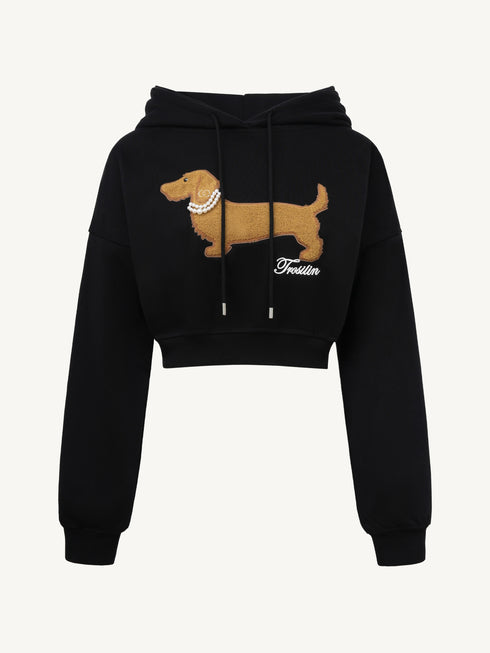 Cropped Hooded Embroidered Graphic Sweatshirt