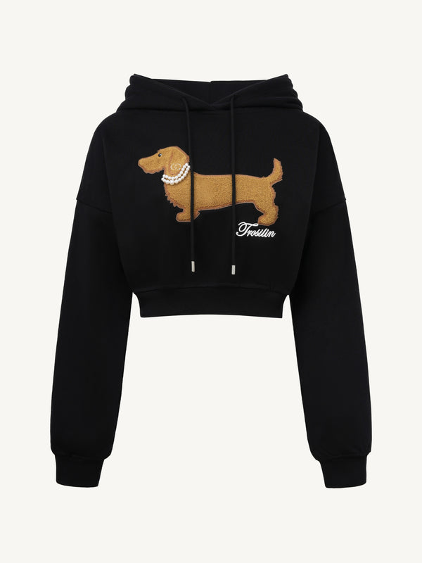 Cropped Hooded Embroidered Graphic Sweatshirt