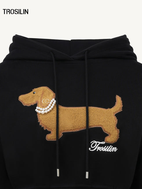 Cropped Hooded Embroidered Graphic Sweatshirt