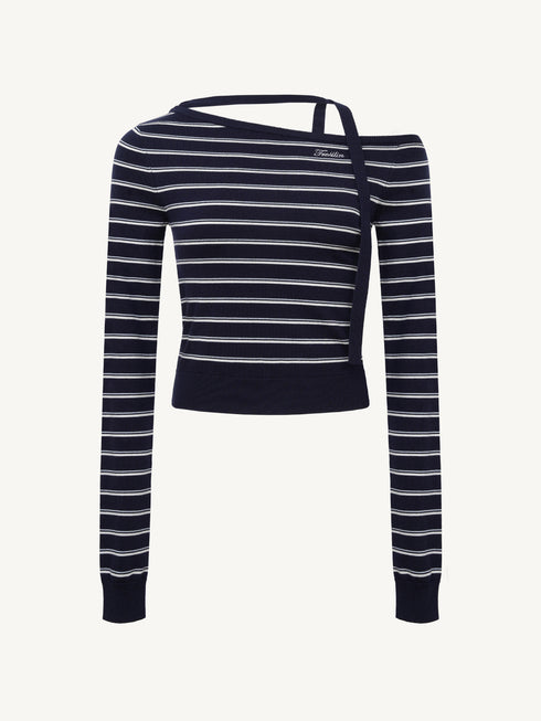 Off-Shoulder Striped Knit Top