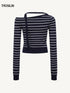 Off-Shoulder Striped Knit Top