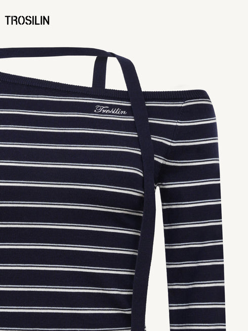 Off-Shoulder Striped Knit Top