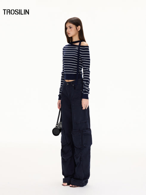 Off-Shoulder Striped Knit Top