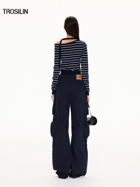 Off-Shoulder Striped Knit Top