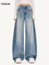 Contrast Splicing Logo Wide-Leg Washed Jeans