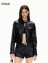 Structured Stand Collar Cropped Leather Jacket
