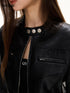 Structured Stand Collar Cropped Leather Jacket