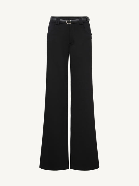 Slim Flared Mid-Waist Belted Trousers