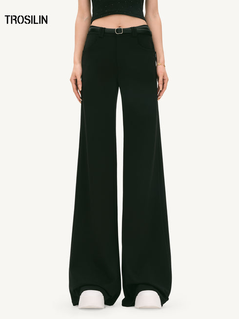 Slim Flared Mid-Waist Belted Trousers