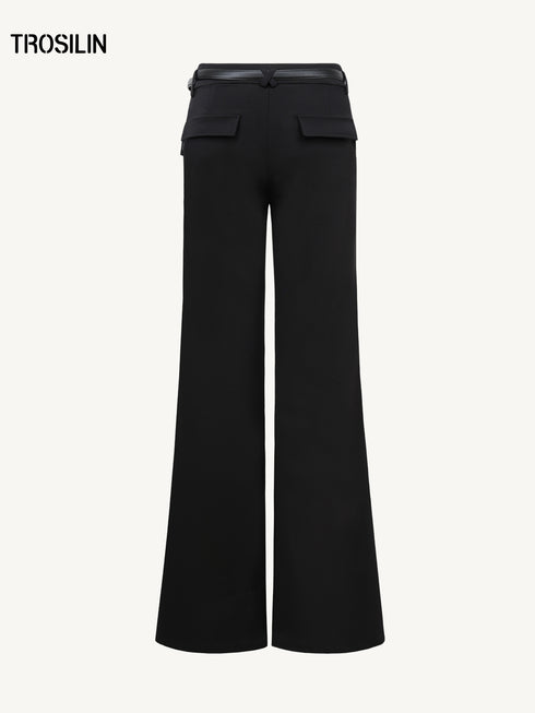 Slim Flared Mid-Waist Belted Trousers