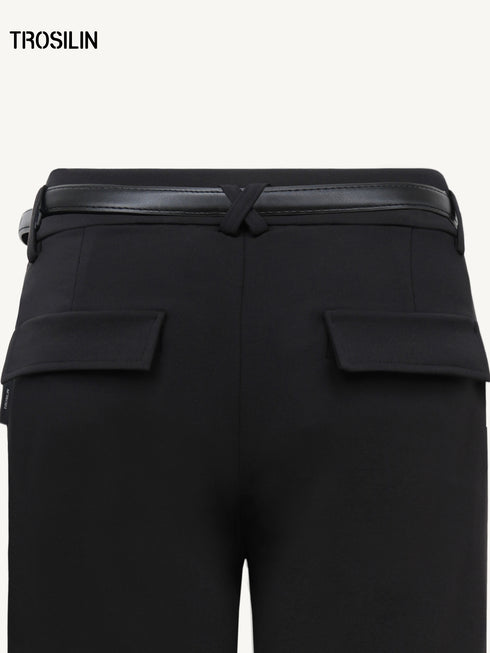 Slim Flared Mid-Waist Belted Trousers
