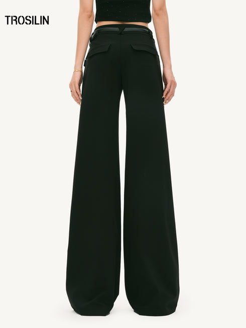 Slim Flared Mid-Waist Belted Trousers