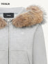 Faux Fur Collar Fleece-Lined Cropped Hoodie Jacket