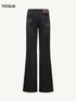 Classic Monogram Patchwork Stretch Flared Black Denim Jeans