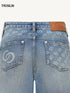 Classic Monogram Patchwork Stretch Thick Flared Blue Denim Jeans