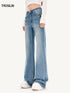 Classic Monogram Patchwork Stretch Thick Flared Blue Denim Jeans