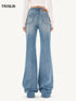 Classic Monogram Patchwork Stretch Thick Flared Blue Denim Jeans