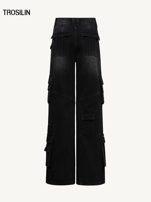 Multi-Pocket Straight-Leg Cargo Denim Jeans