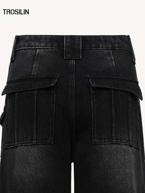 Multi-Pocket Straight-Leg Cargo Denim Jeans