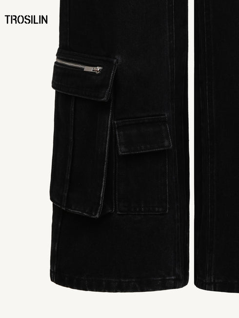 Multi-Pocket Straight-Leg Cargo Denim Jeans