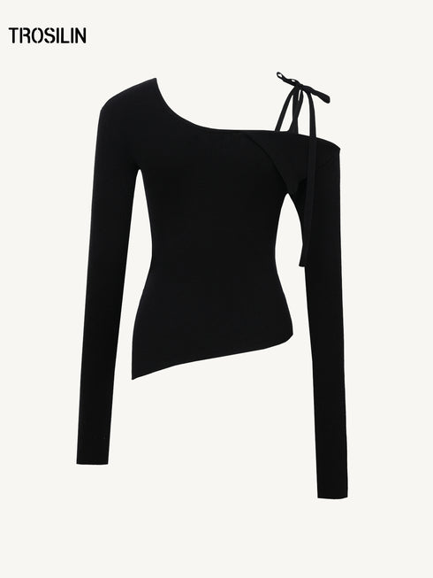 Asymmetric Off-Shoulder Wool Knit Sweater
