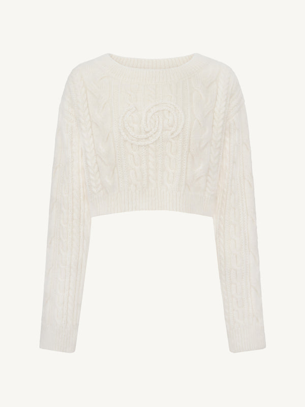 Logo Crochet Mohair-Blend Loose Cropped Sweater