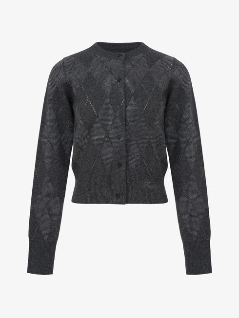 Sparkle Plaid Diamond Check Embellished Wool Cardigan