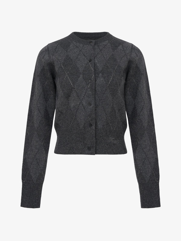 Sparkle Plaid Diamond Check Embellished Wool Cardigan