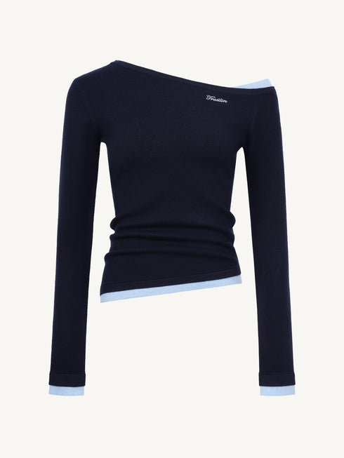 Color-Block Patchwork One-Shoulder Knit Top