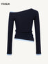 Color-Block Patchwork One-Shoulder Knit Top