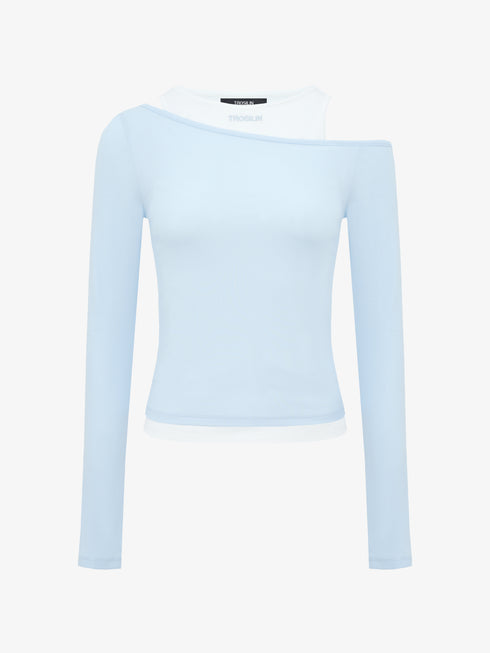 Mist blue layered long sleeve top