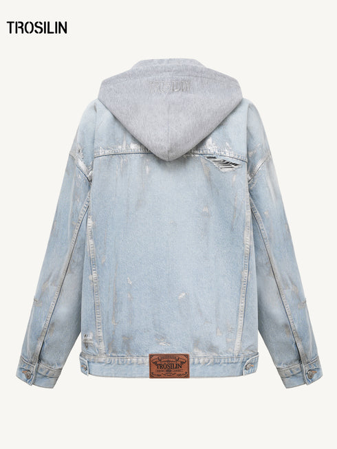 “Blue Tone Ring Stud” Deconstructed Denim Jacket