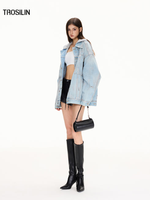 “Blue Tone Ring Stud” Deconstructed Denim Jacket