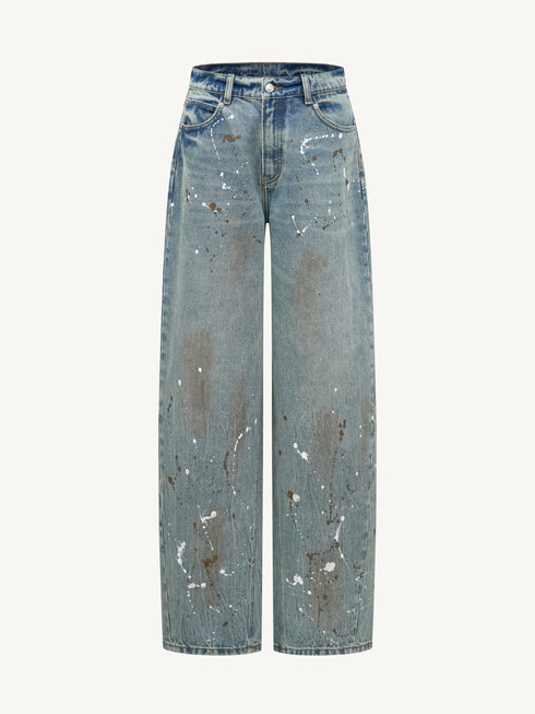 Ink-Splatter Crescent Jeans