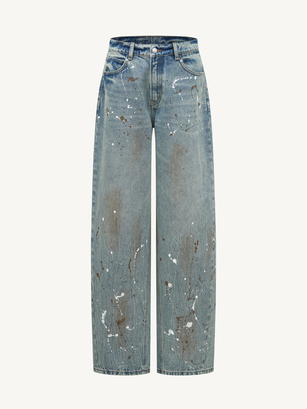 Ink-Splatter Crescent Jeans