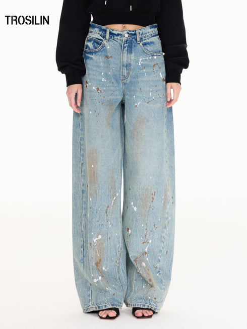 Ink-Splatter Crescent Jeans