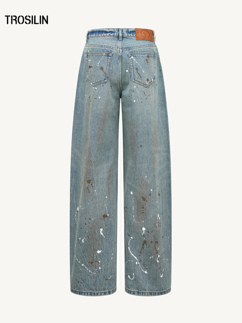 Ink-Splatter Crescent Jeans