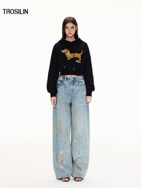 Ink-Splatter Crescent Jeans