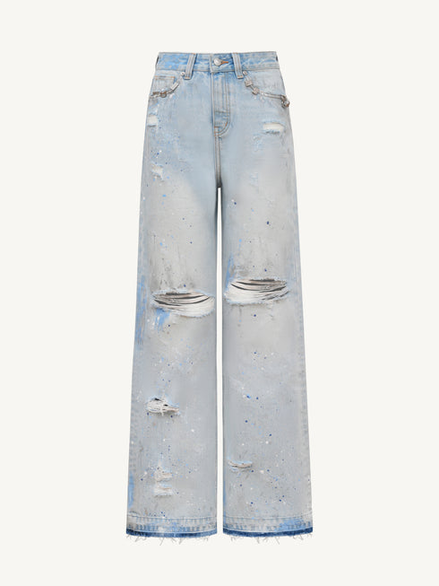 Distressed Paint-Splatter Jeans