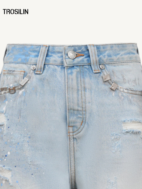 Distressed Paint-Splatter Jeans