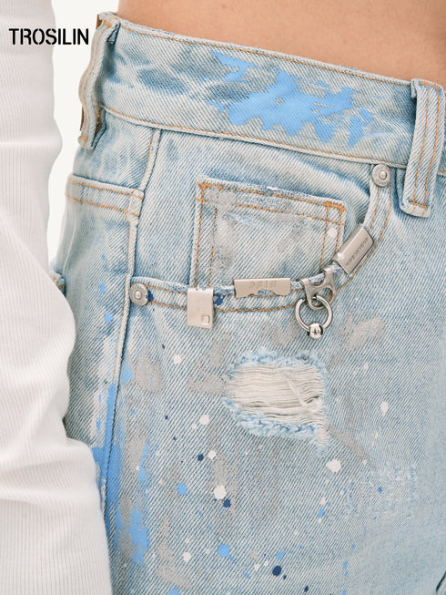 Distressed Paint-Splatter Jeans